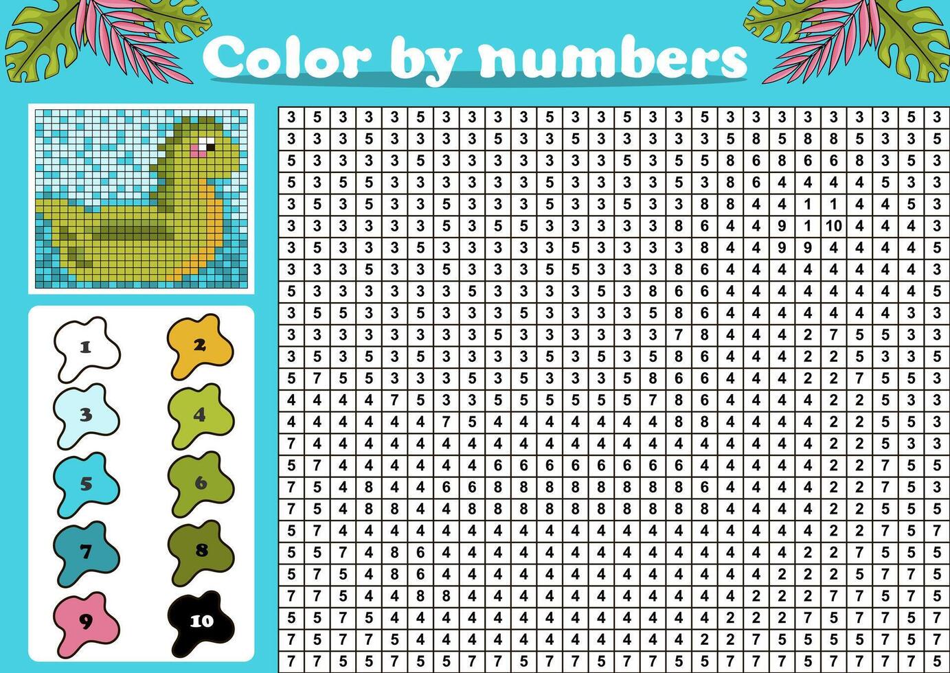 Pixel coloring page with dinosaur shaped inflatable ring vector