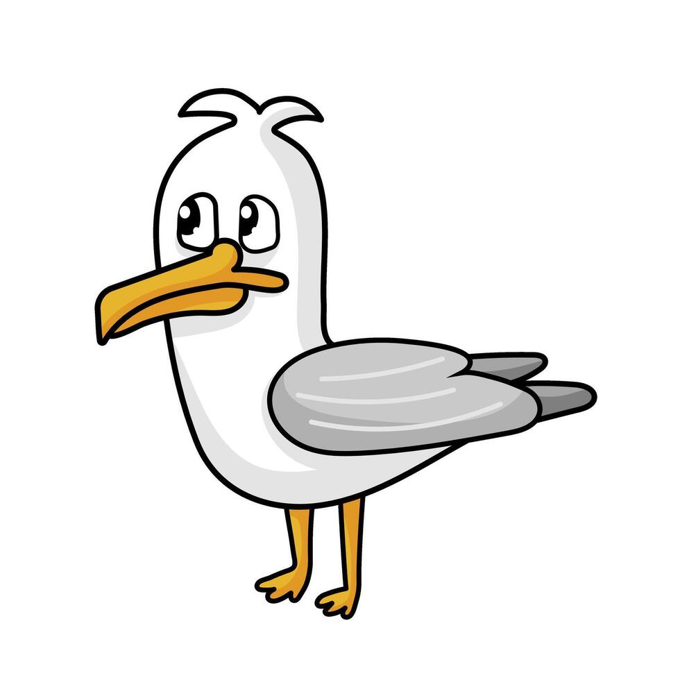 Cute seagull bird character in cartoon style vector