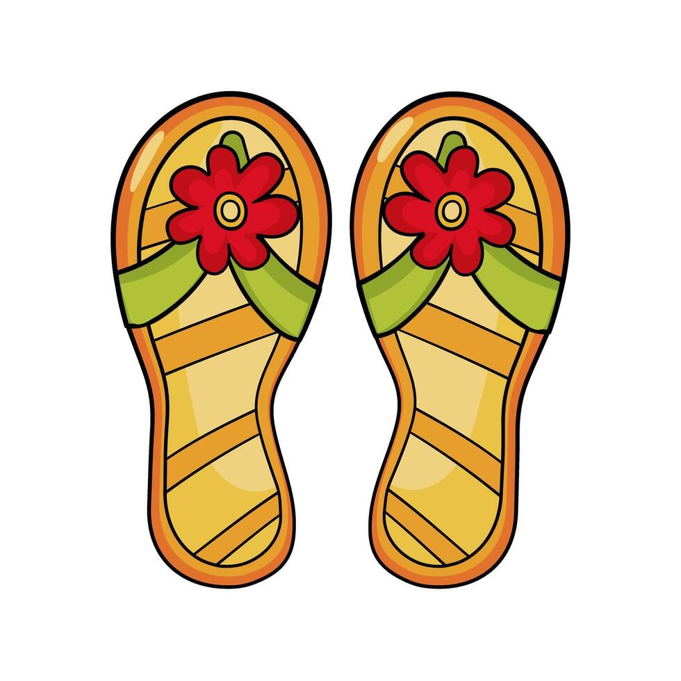 Summer yellow slippers with red flower in cartoon style vector
