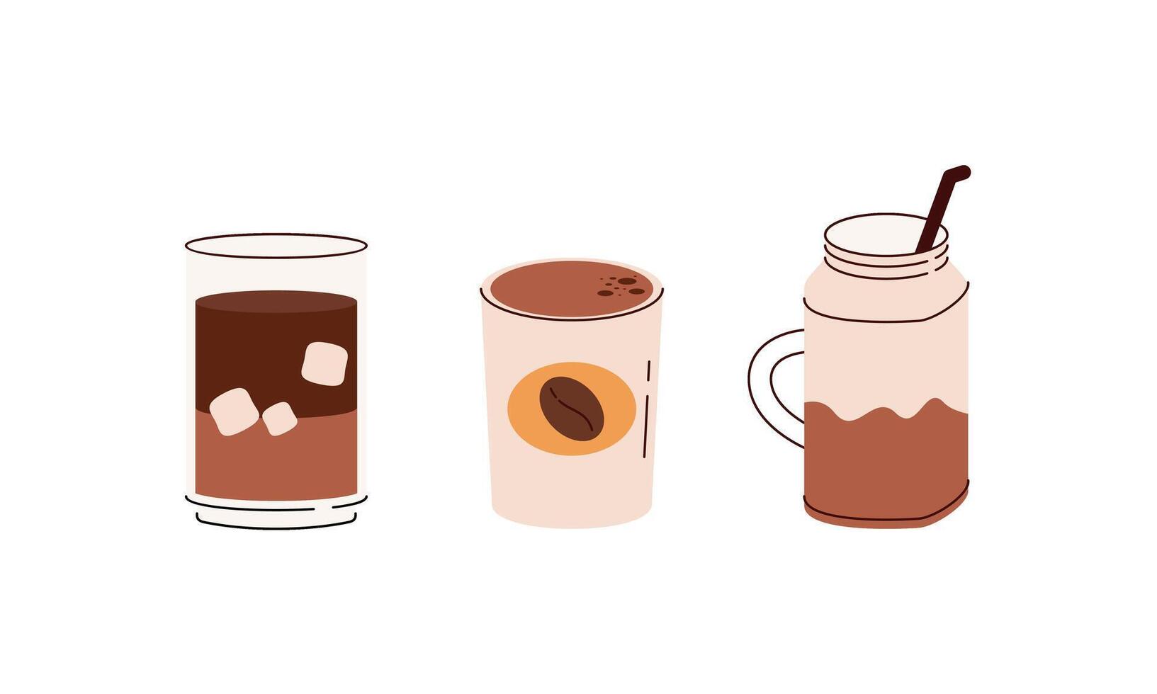 Hot and cold coffee beverage logo. Different types of drinks set vector