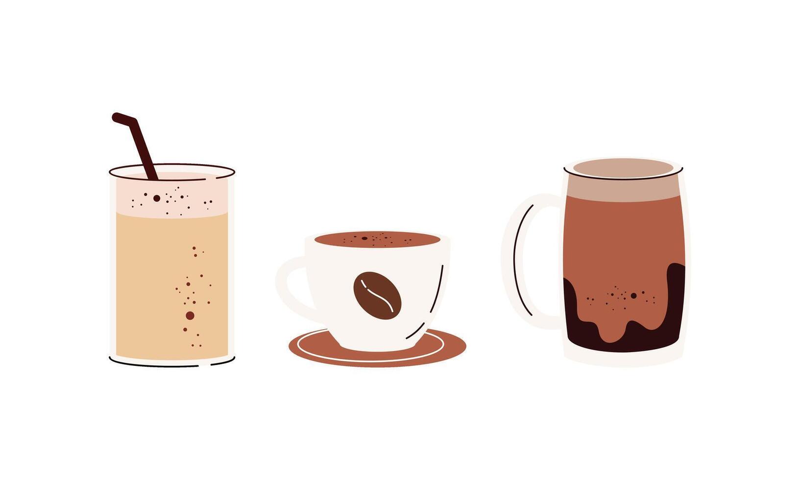 Hot and cold coffee beverage logo. Different types of drinks set vector