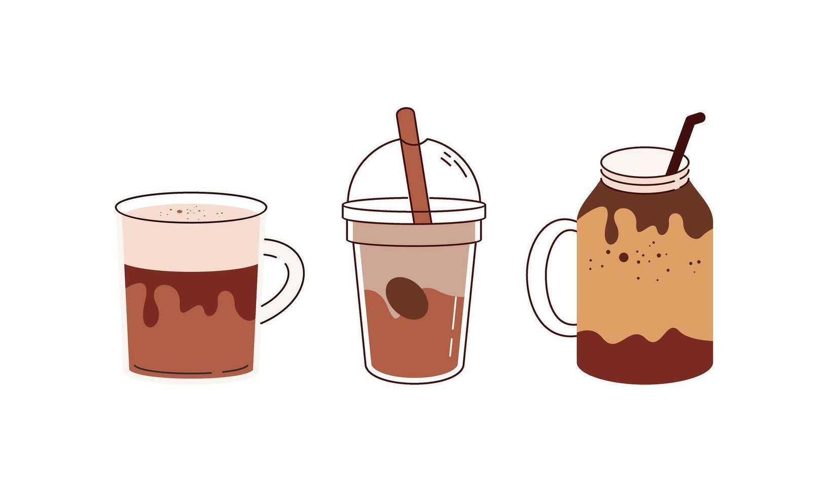 Hot and cold coffee beverage logo. Different types of drinks set vector