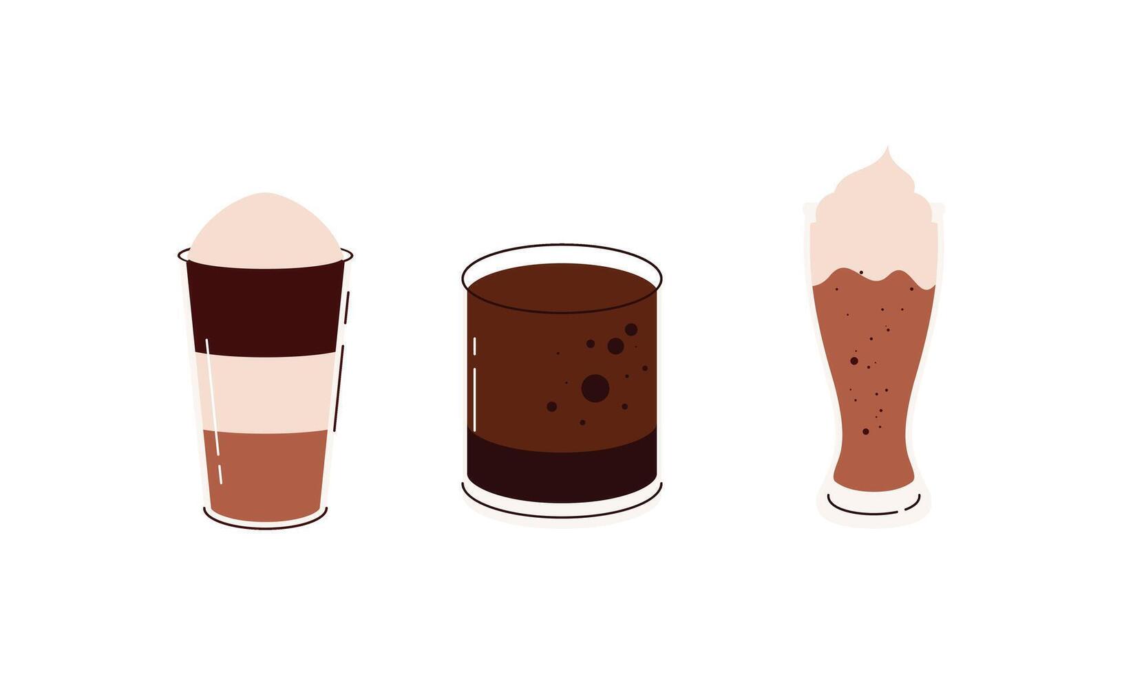 Hot and cold coffee beverage logo. Different types of drinks set vector