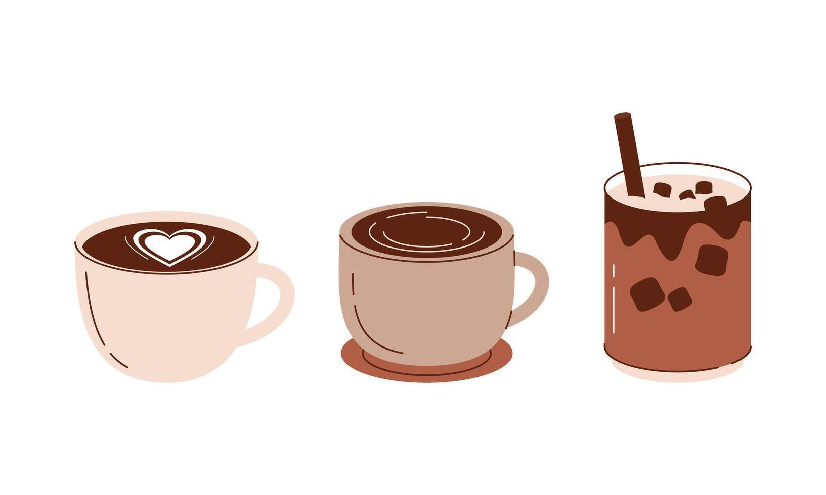 Hot and cold coffee beverage logo. Different types of drinks set vector