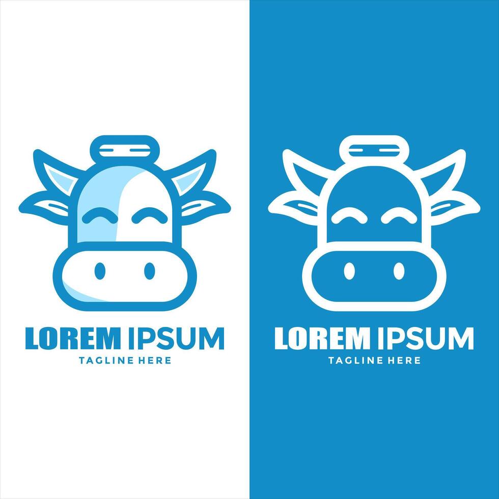 cow milk logo design with head and bottle symbol vector