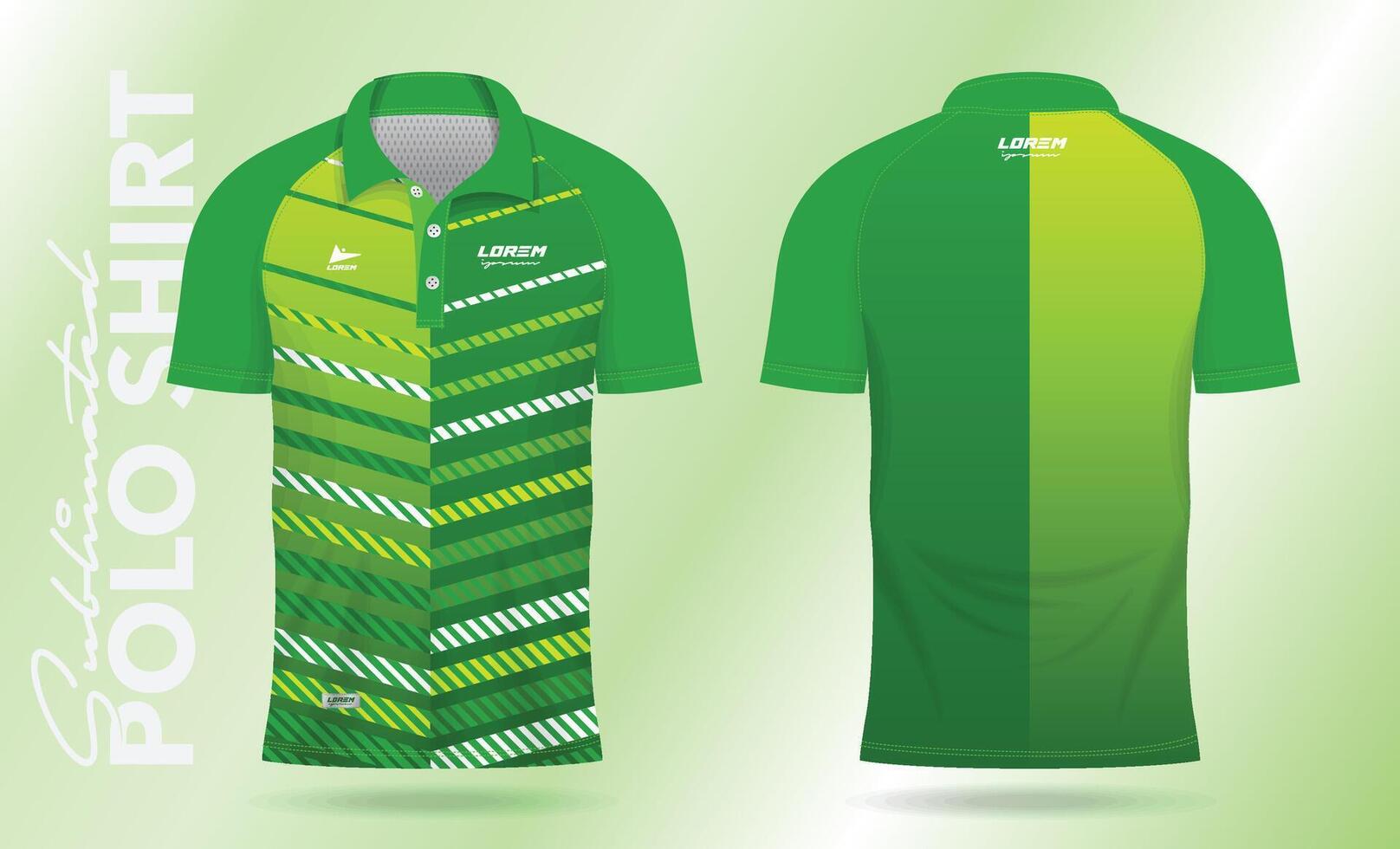 green polo shirt design for soccer jersey, football kit, sportswear. Sport uniform in front view, back view. T-shirt mockup with fabric pattern. vector