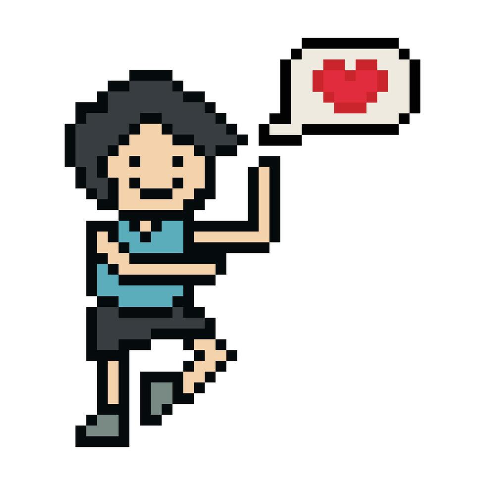 Cute pixel cartoon 8bit character man exercises training dance lifestyle music decoration life style 8 bit male boy dance with music game fitness isolated. vector