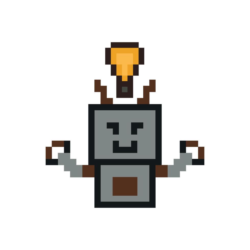 Cute pixel cartoon robot ai 8bit character game robot or AI for education machine learning chat big head 8 bit bot technology AI robot. vector