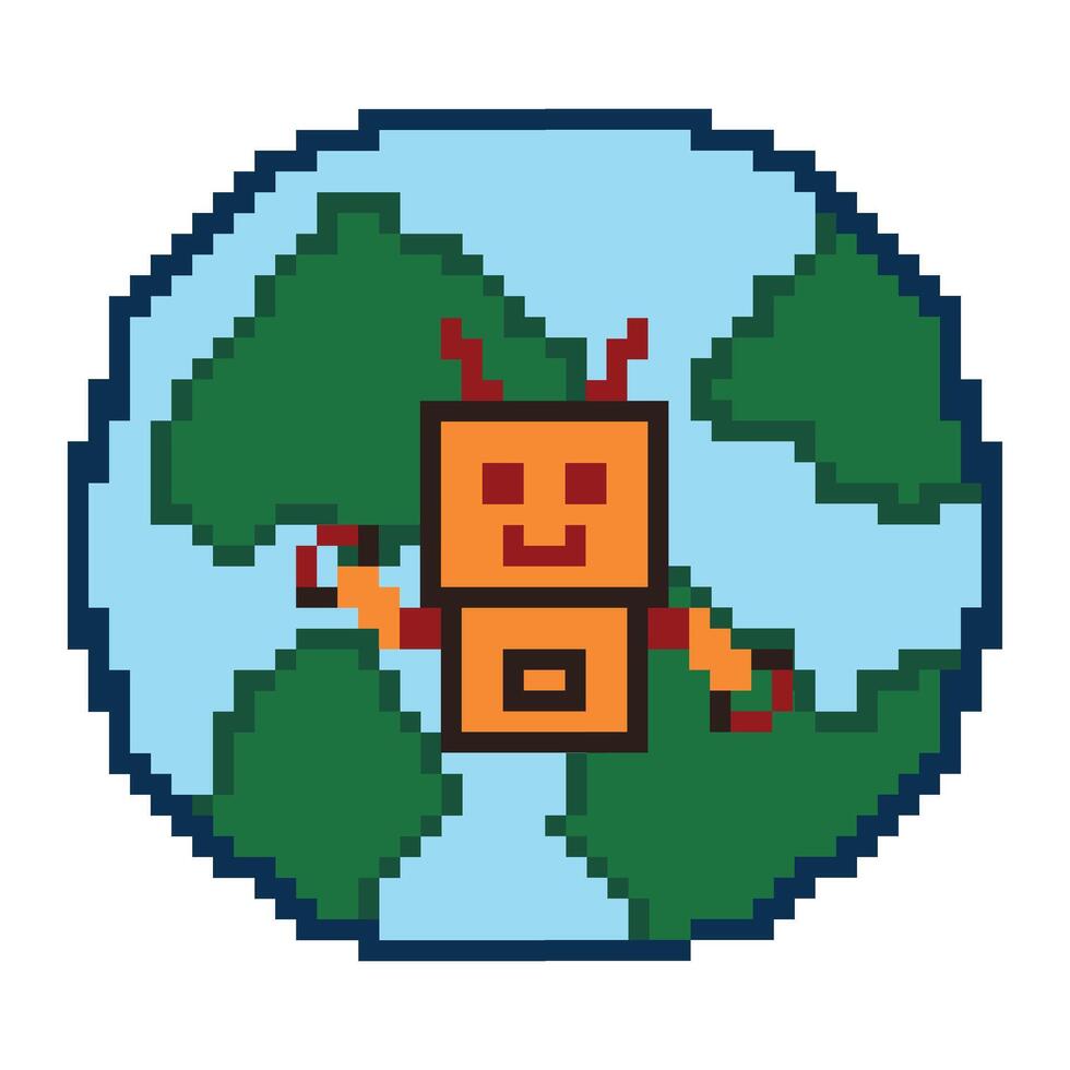 Cute pixel cartoon robot ai 8bit character game robot or AI for education machine learning chat big head 8 bit bot technology AI robot. vector