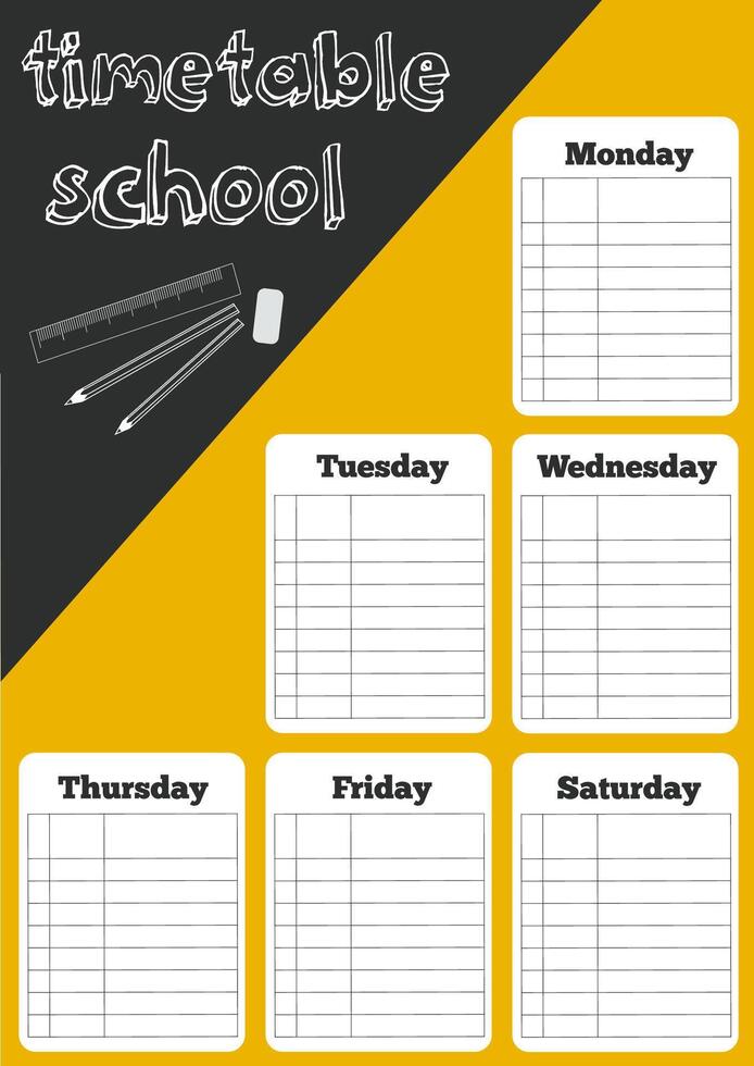 Colorful school timetable with yellow and gray abstractions. Portrait orientation. vector