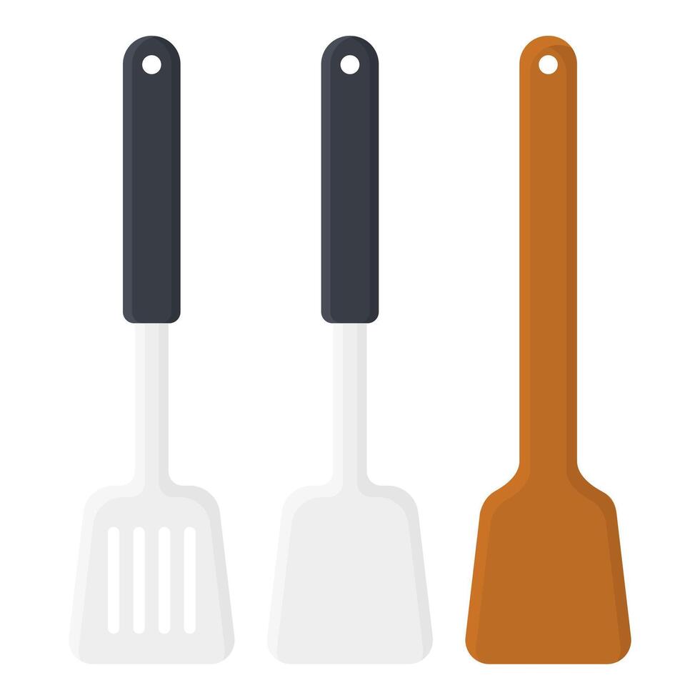 Cookware Wooden Black Spatula Element. Spatula Design Collection. Cooking Equipment Spatula. vector