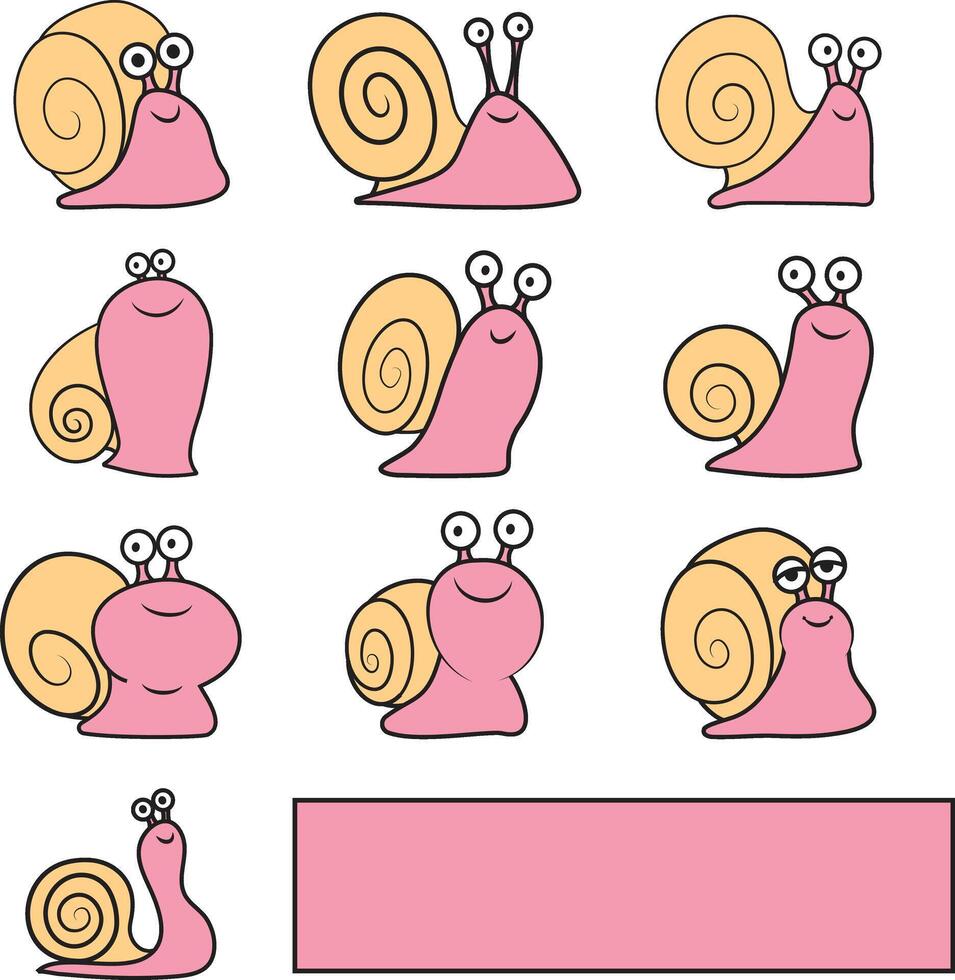 Adorable Snail Art set of 10, Perfect for Cute Designs vector