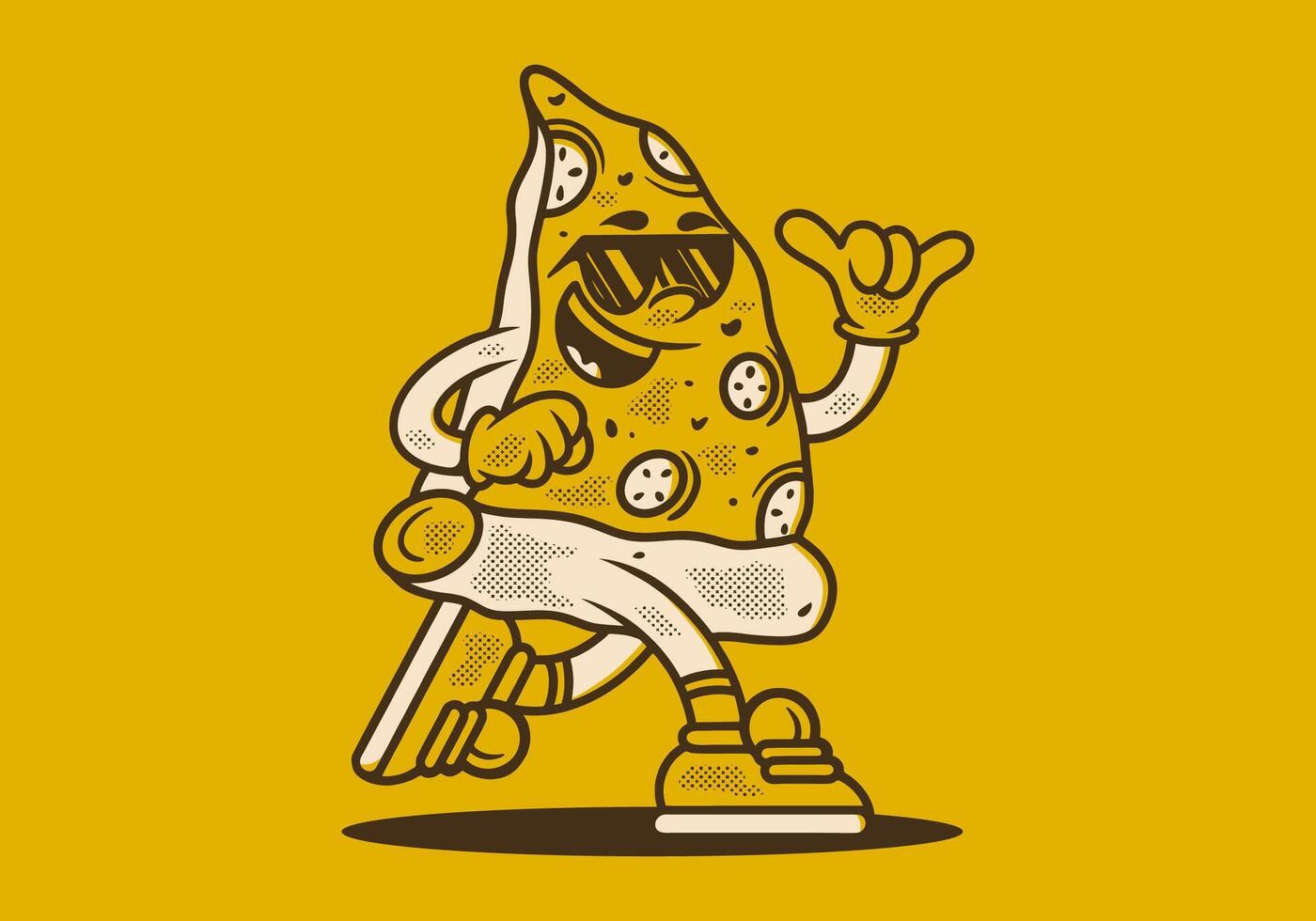 Retro pizza mascot character illustration in running pose vector