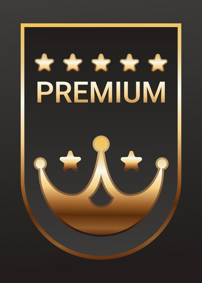 Golden luxury label and banner, gold premium quality certificate ribbon, badge. Luxury VIP and premium quality sticker tag and banner vector