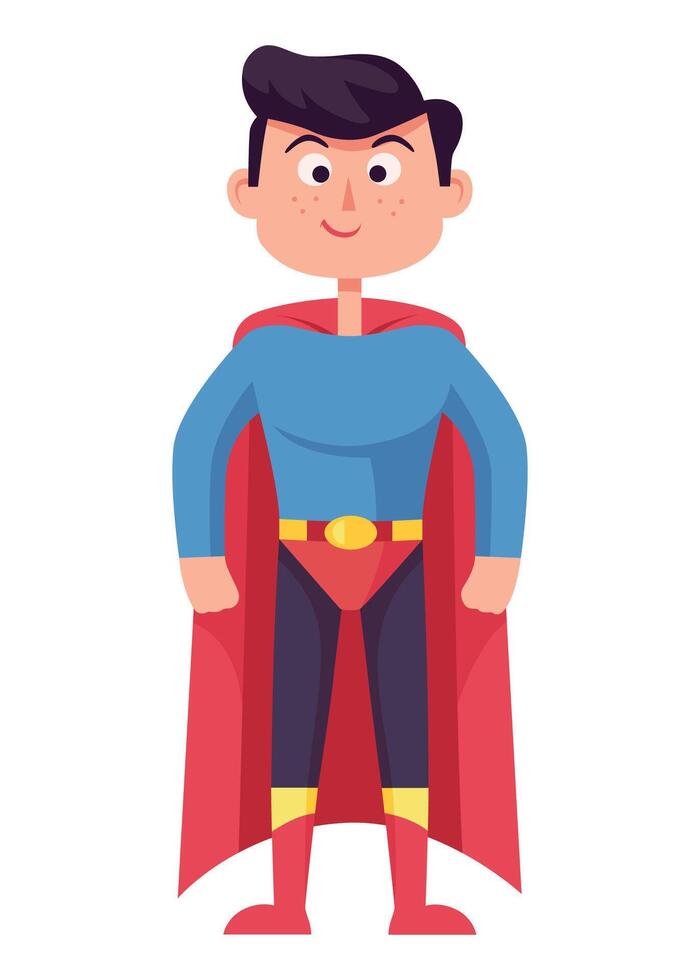 Illustration of super hero boy smiling happy while wearing red cape for copy space. vector