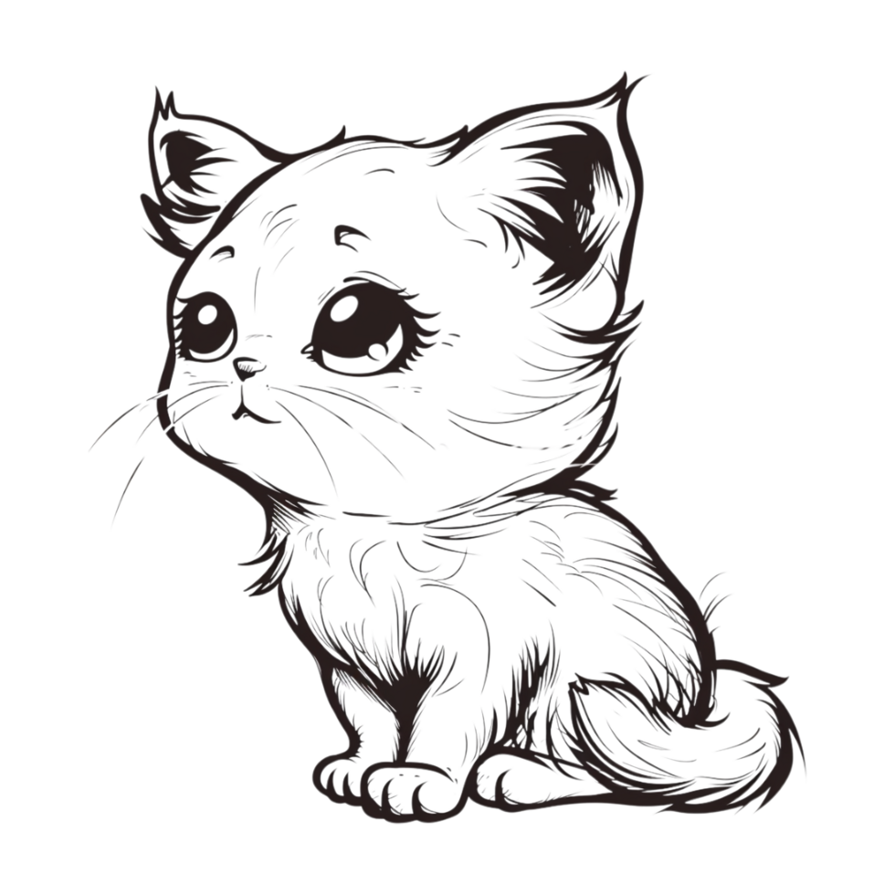 Cute Cat Sketch Art on Transparent Background png