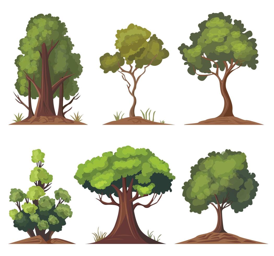 Cartoon style bonsai tree colorful illustration. tree illustration on white background. Icon set. vector