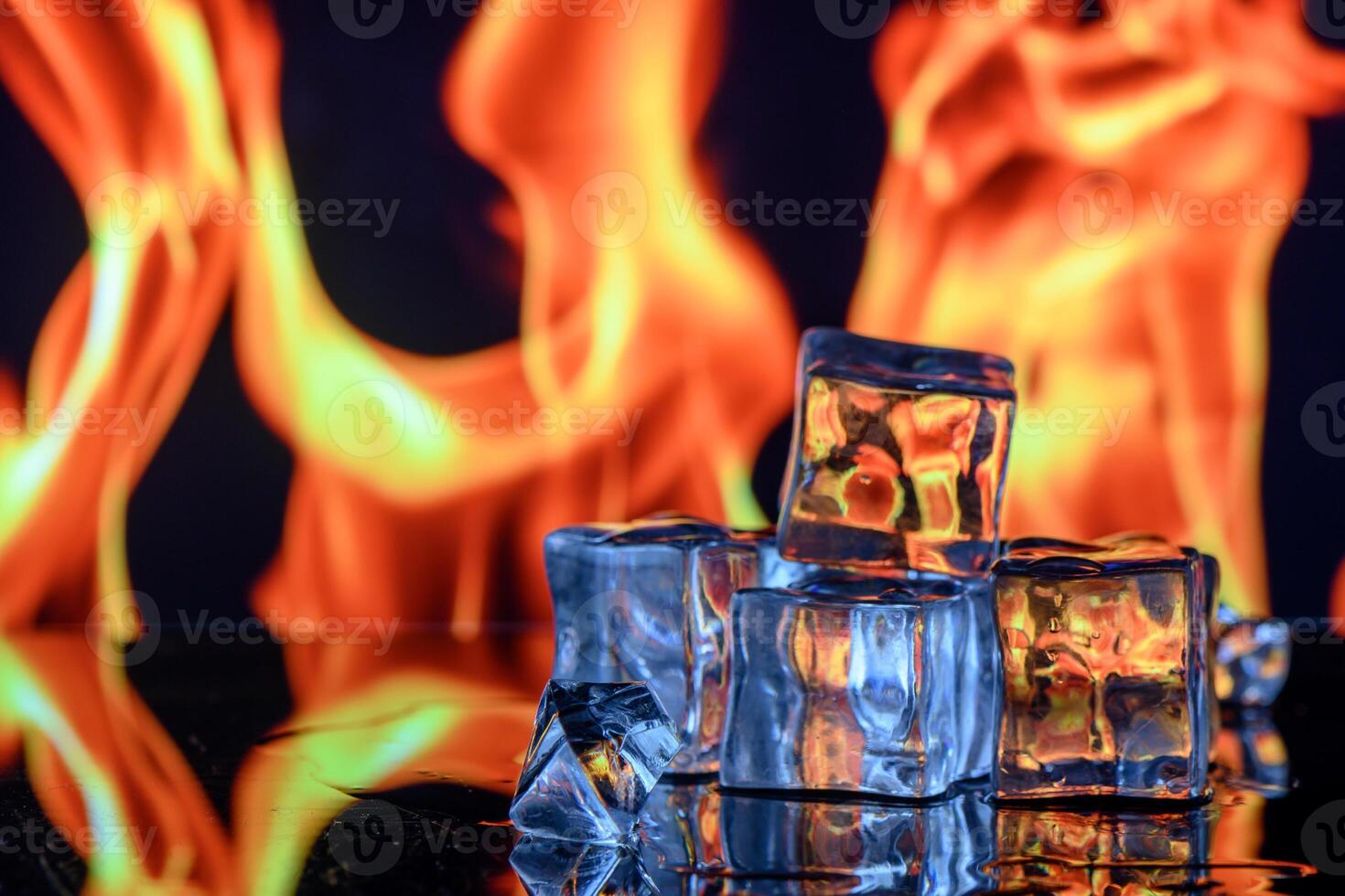 ice cubes against the background of fire, fire and ice, 3 photo