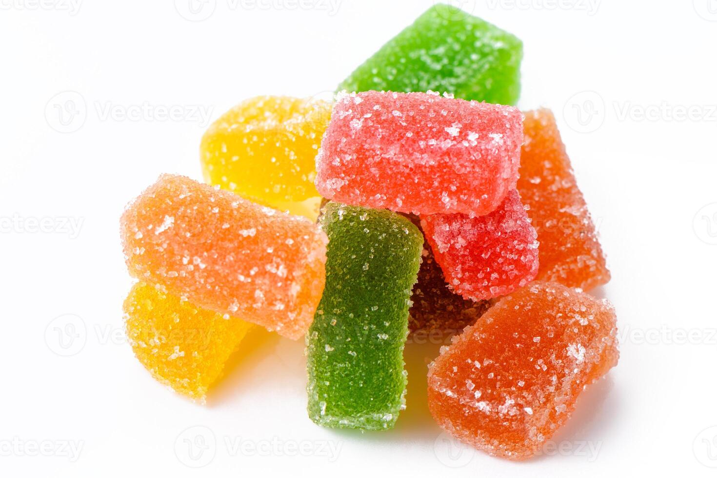 Group of tasty jelly gummy bears isolated on a white background. Colored jelly candy. 1 photo