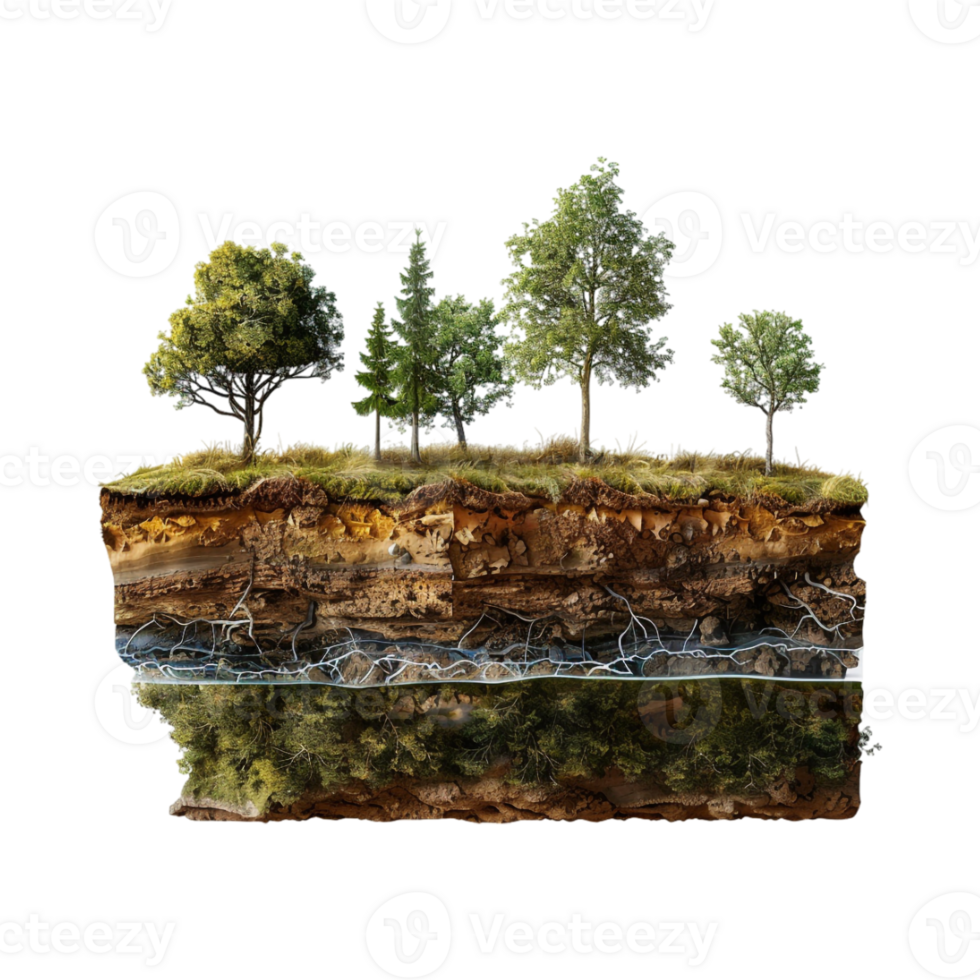 Land With Earth Crust or Layers and Tree on it on Transparent Background png