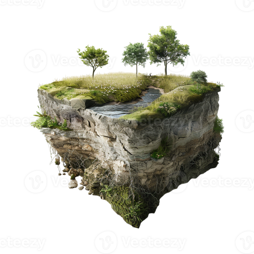 Land With Earth Crust or Layers and Tree on it on Transparent Background png