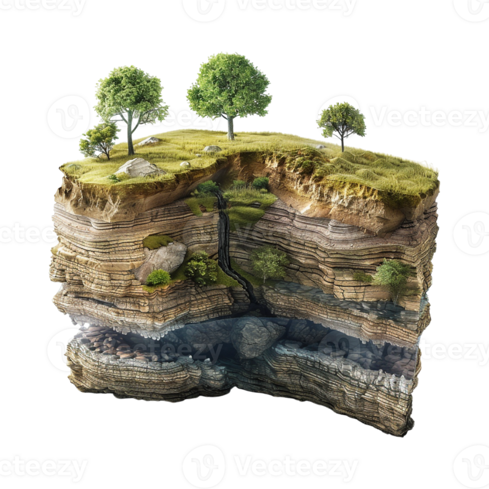 Land With Earth Crust or Layers and Tree on it on Transparent Background png