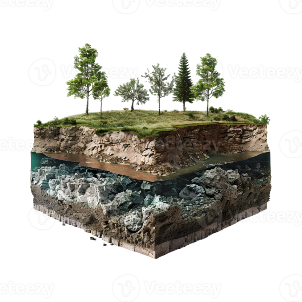 Land With Earth Crust or Layers and Tree on it on Transparent Background png