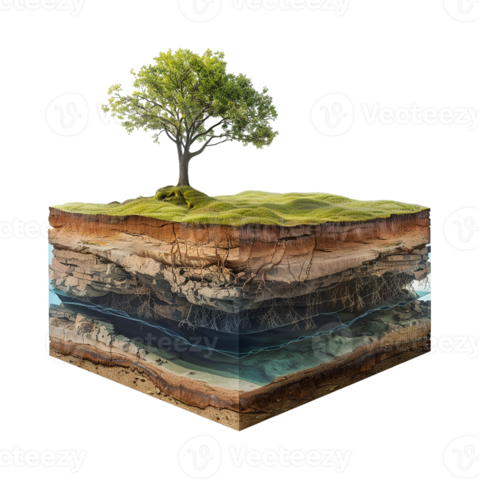 Land With Earth Crust or Layers and Tree on it on Transparent Background png