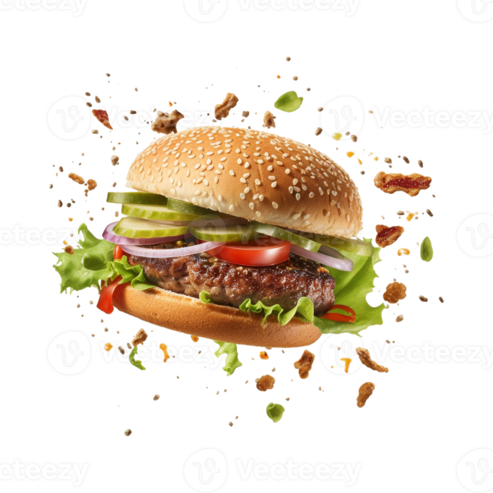 Zinger Burger in Air on Transparent Background png