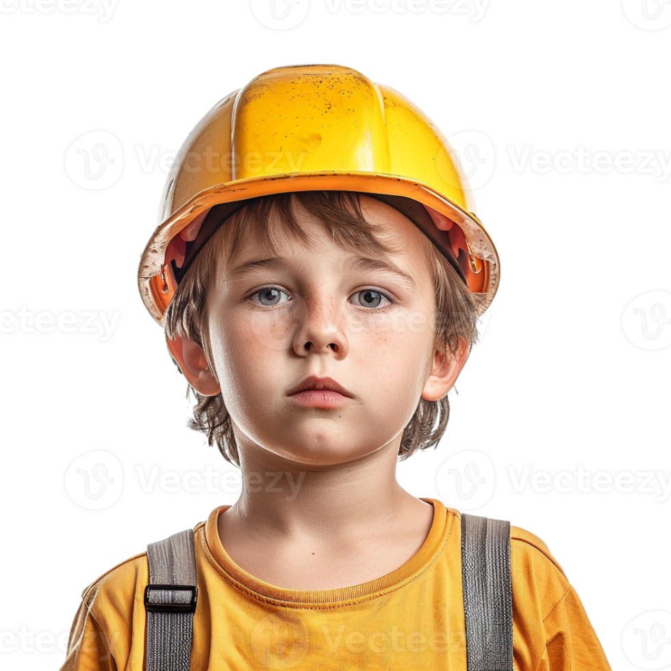 Small Boy Wearing Construction Helmet on Transparent Background png