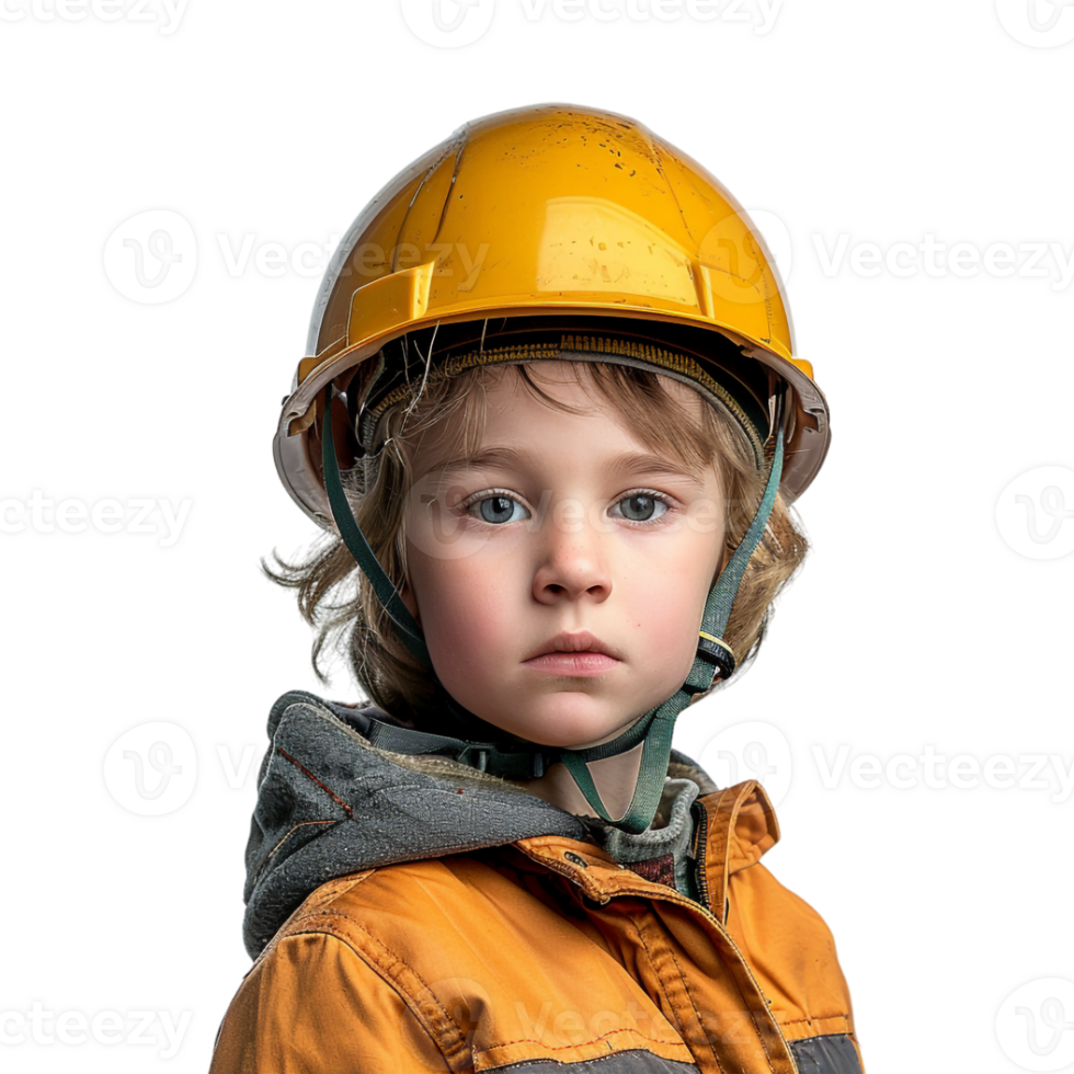 Small Boy Wearing Construction Helmet on Transparent Background png