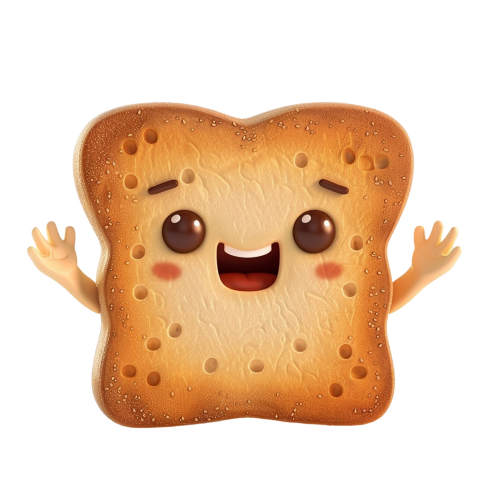 Cartoon Bread Character with Smiling Expression AI-Generative png