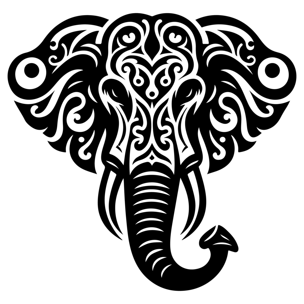 a Black Silhouette Design of Elephant Faces png
