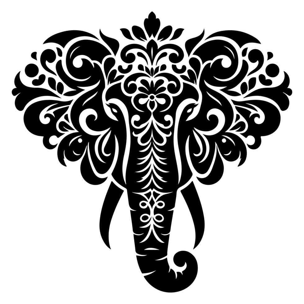 a Black Silhouette Design of Elephant Faces png