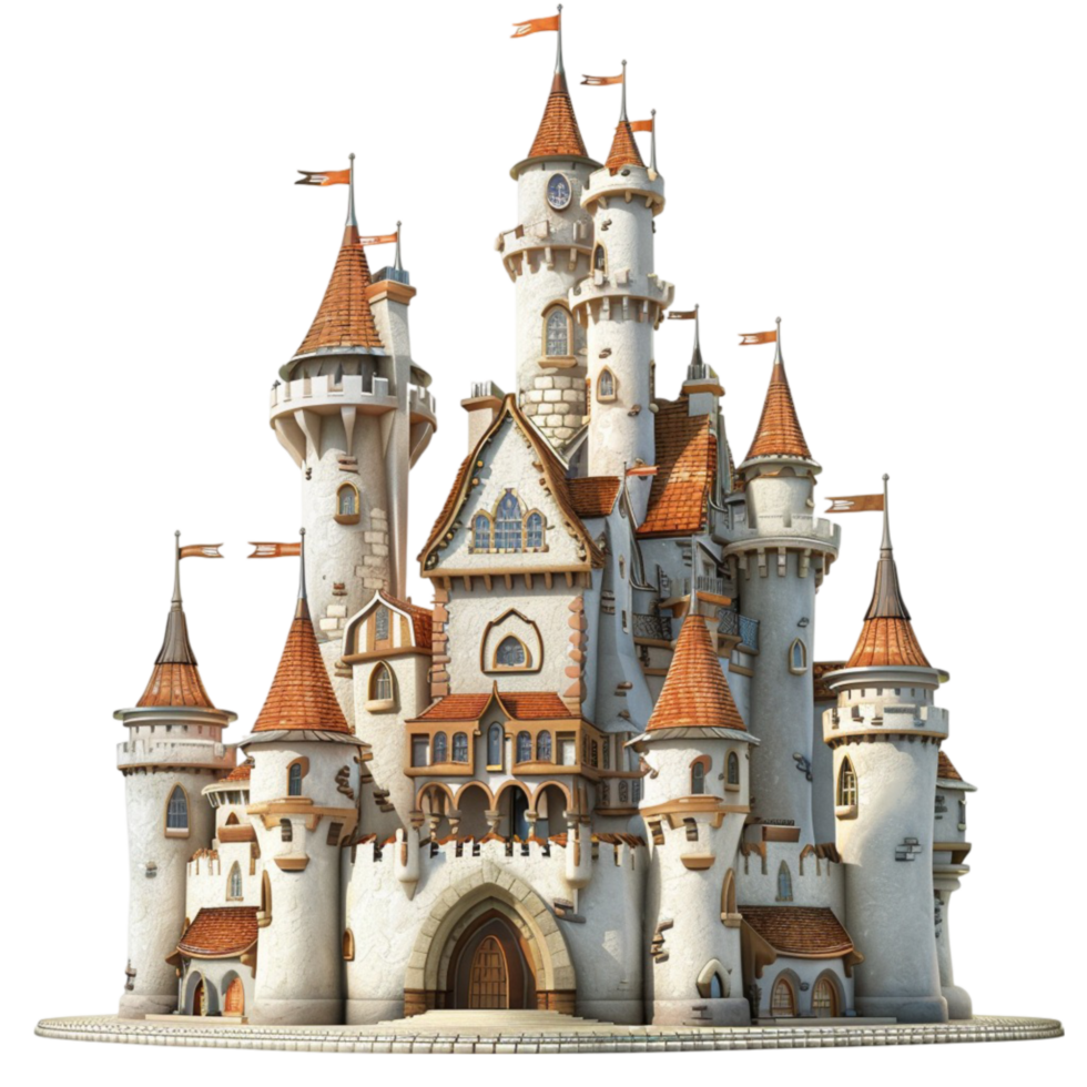 Intricately Designed Castle with Multiple Towers and Moat AI-Generative png