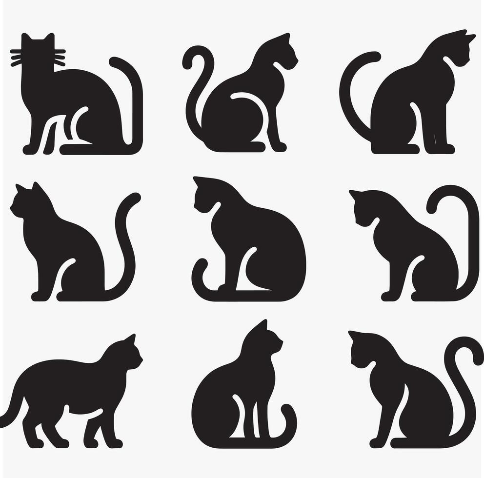 cat silhouette view side for retro logos, Isolated on a white background. vector
