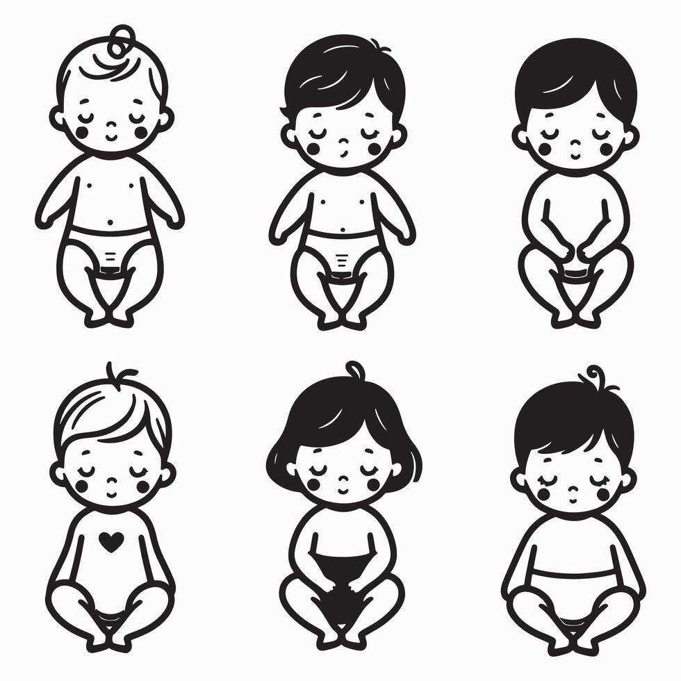 Set of different Baby silhouettes for design Adobe Illustrator Artwork vector