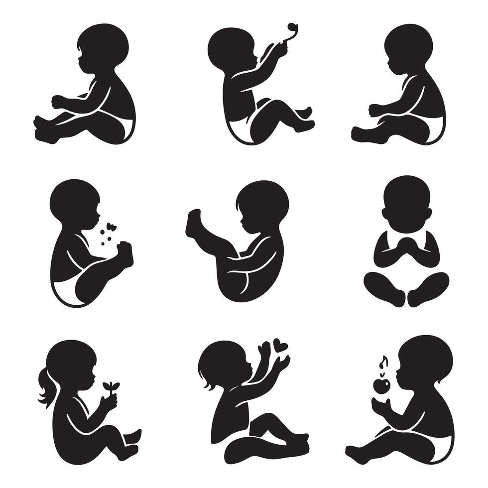 Set of different Baby silhouettes for design Adobe Illustrator Artwork vector