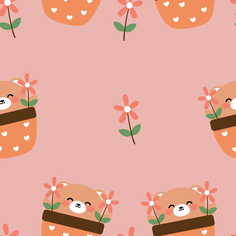Seamless pattern with cute cartoon bear for fabric print, textile, gift wrapping paper. children's colorful , flat style vector