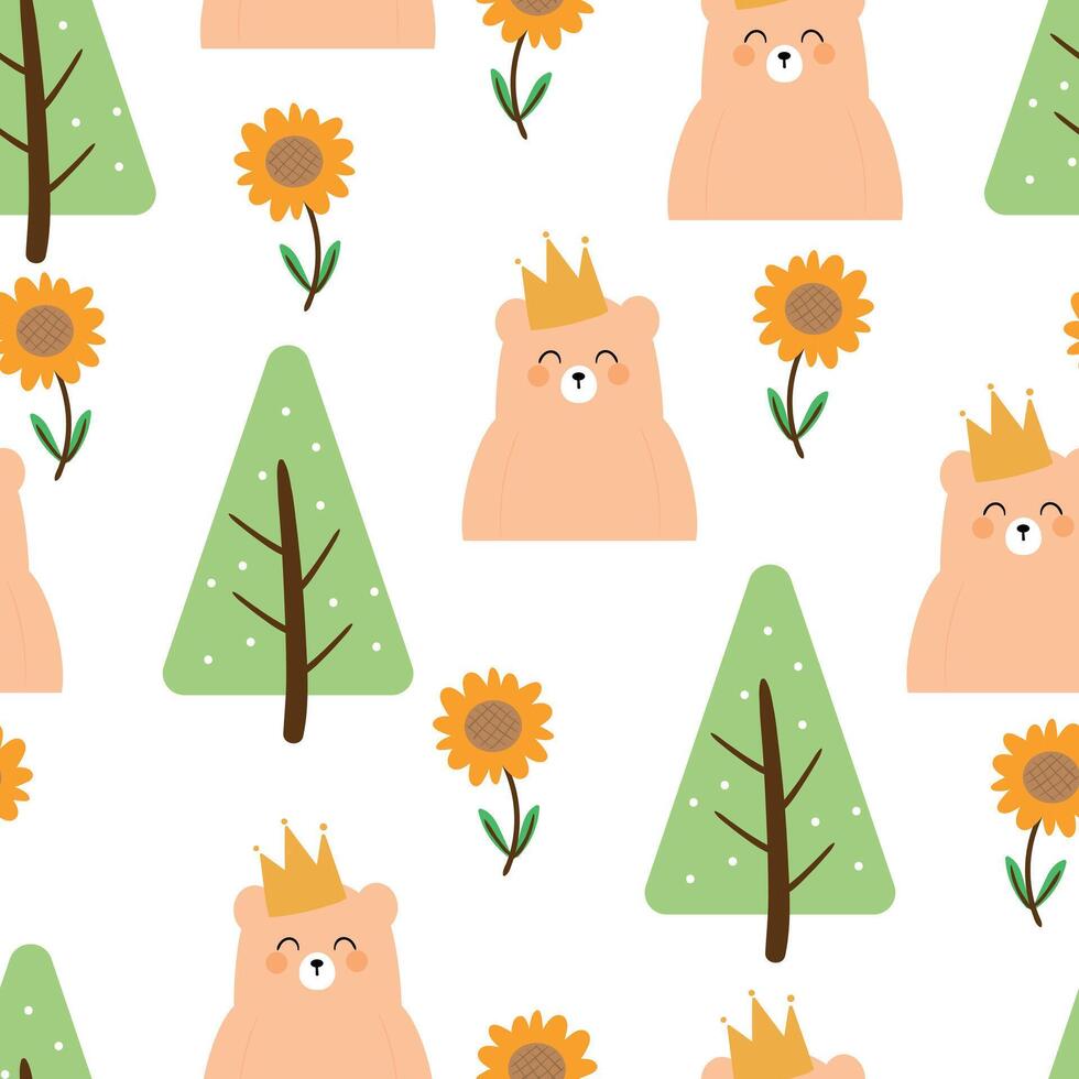 Seamless pattern with cute cartoon bears, for fabric prints, textiles, gift wrapping paper. children's colorful , flat style vector
