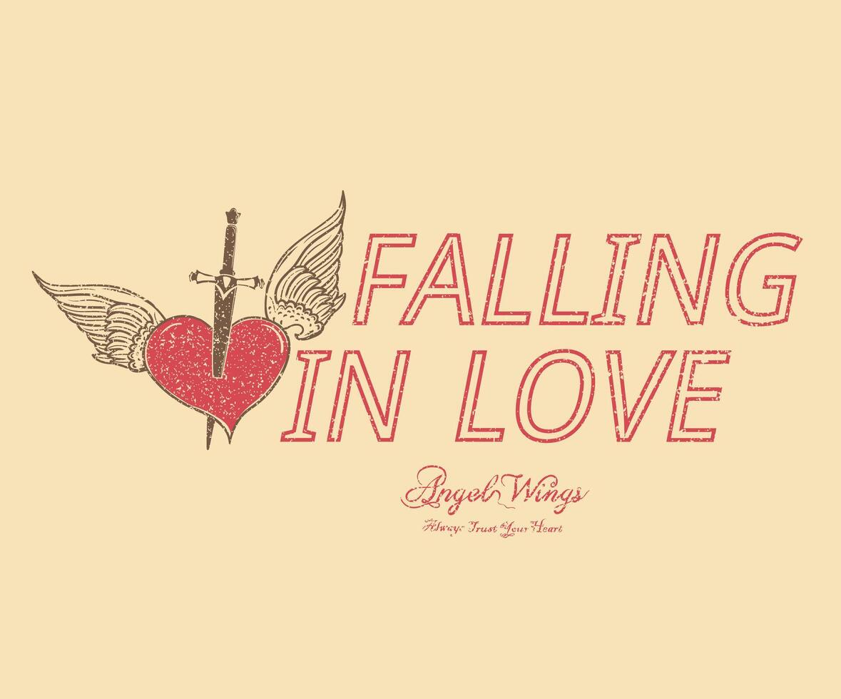 Falling in love. Heart with wing artwork for apparel, stickers, posters, background and others. vector