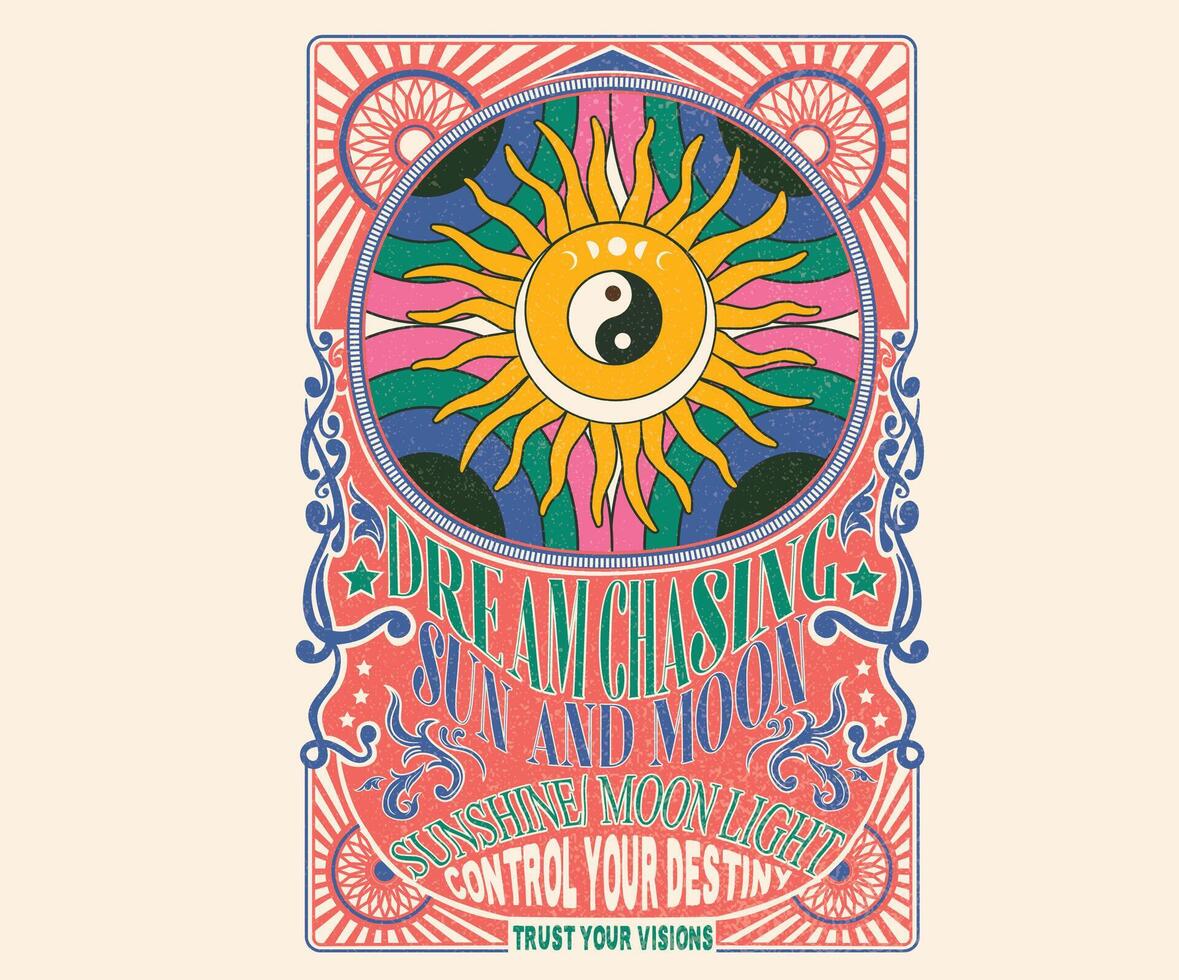 Sun moon vintage artwork for apparel, stickers, posters, background and others. Control your destiny. Trust your visions. vector