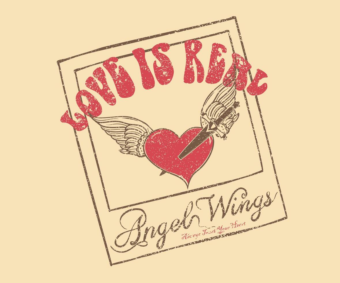 Heart with eagle wing artwork for apparel, stickers, posters and others. vector