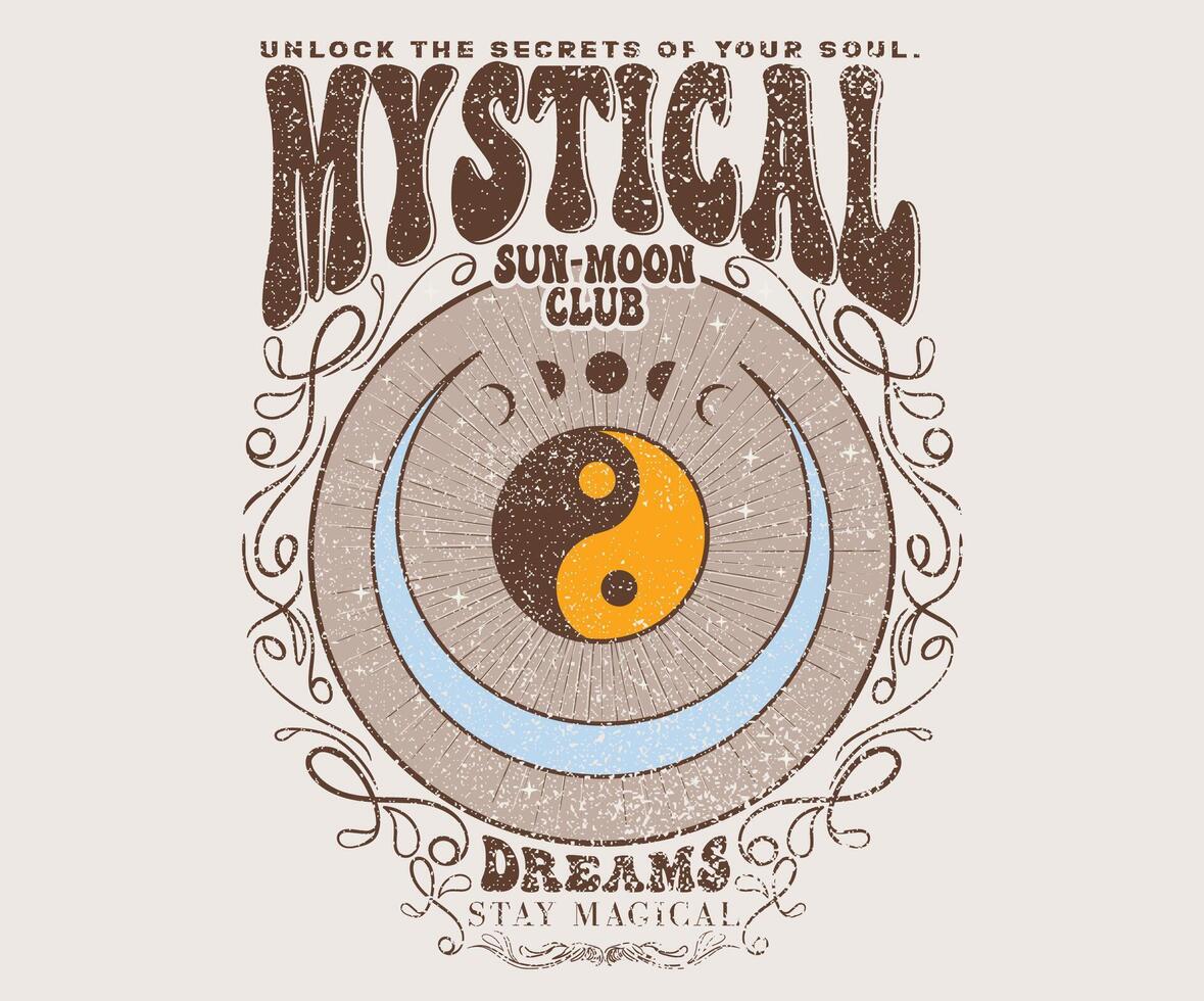 Sun moon club. Mystical dreams artwork for t shirt print, poster, sticker, background and other uses. Sunshine with star artwork. Spring flower. Stay magical. vector