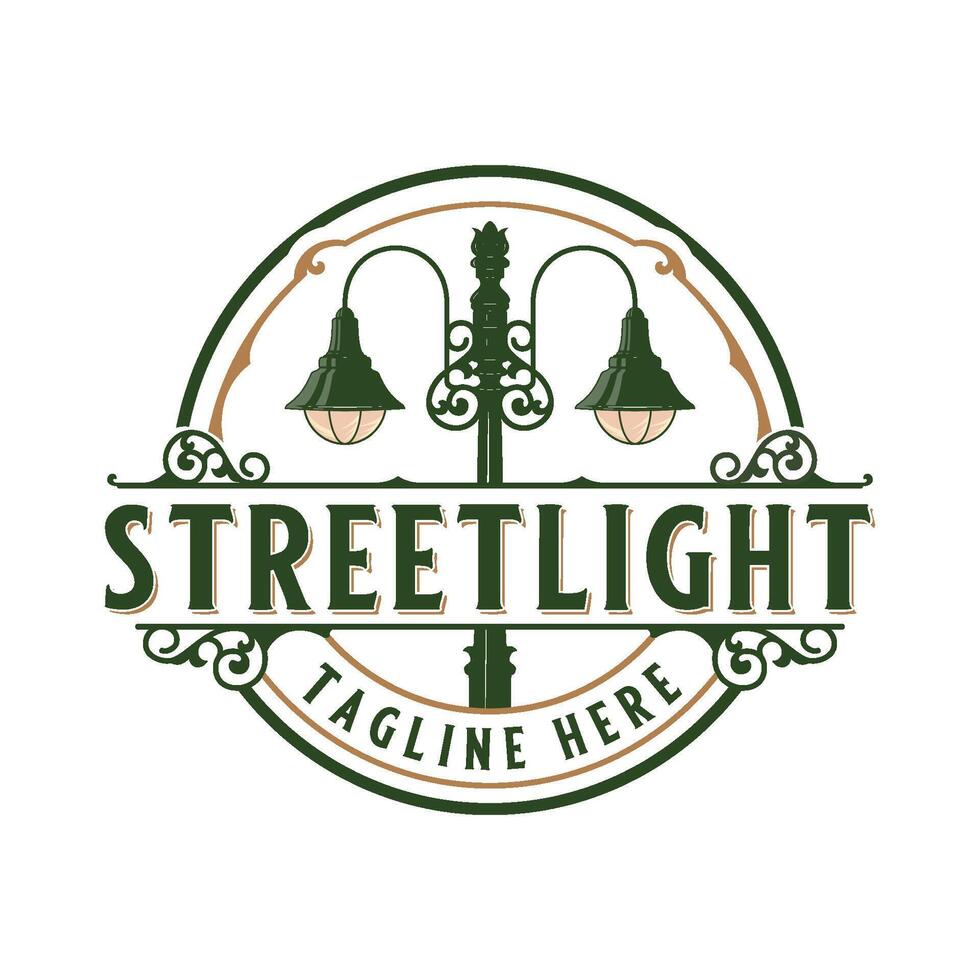 traditional street light logo. with the concept of poles and street lights. in the form of an emblem. vector