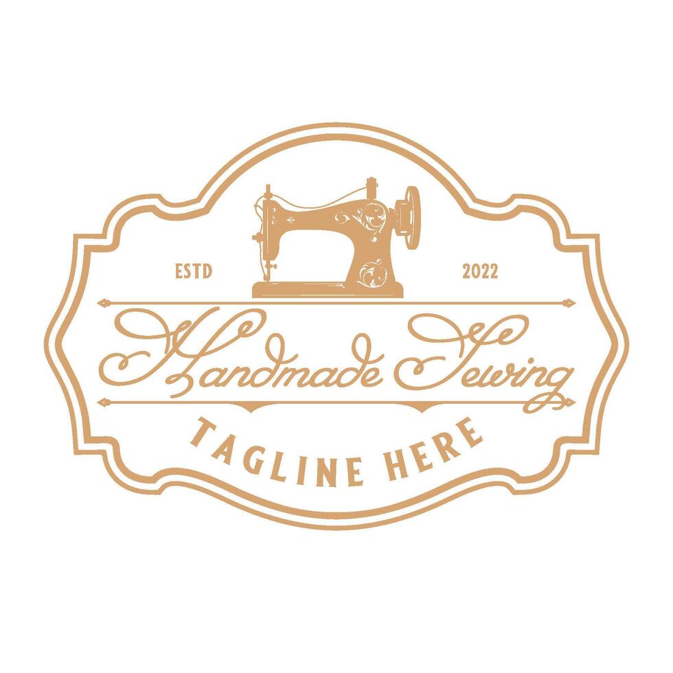 sewing machine logo design emblem. vintage sewing machine icon concept wrapped in coat of arms, for sewing, clothing repair and sewing shop. vector