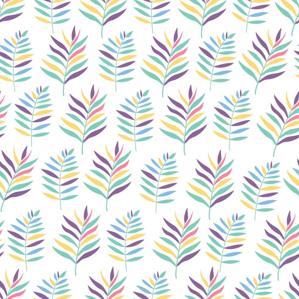 Floral seamless pattern with bright exotic tropical leaves on white. Great for fabrics, especially for linens, wrapping papers, wallpapers, covers. Illustration in flat style vector