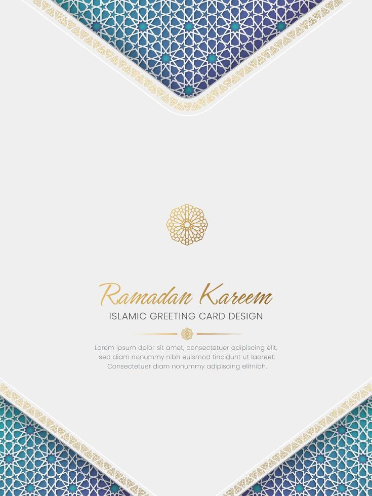 Ramadan Kareem Islamic greeting card with colorful arabesque borders and patterns vector