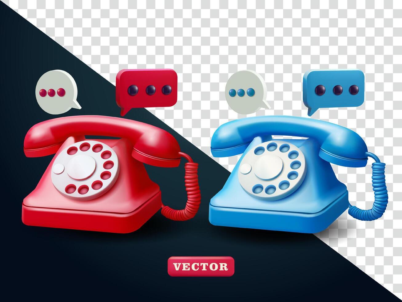 Telephone with chat bubbles, 3d. Suitable for business, call center and design elements vector