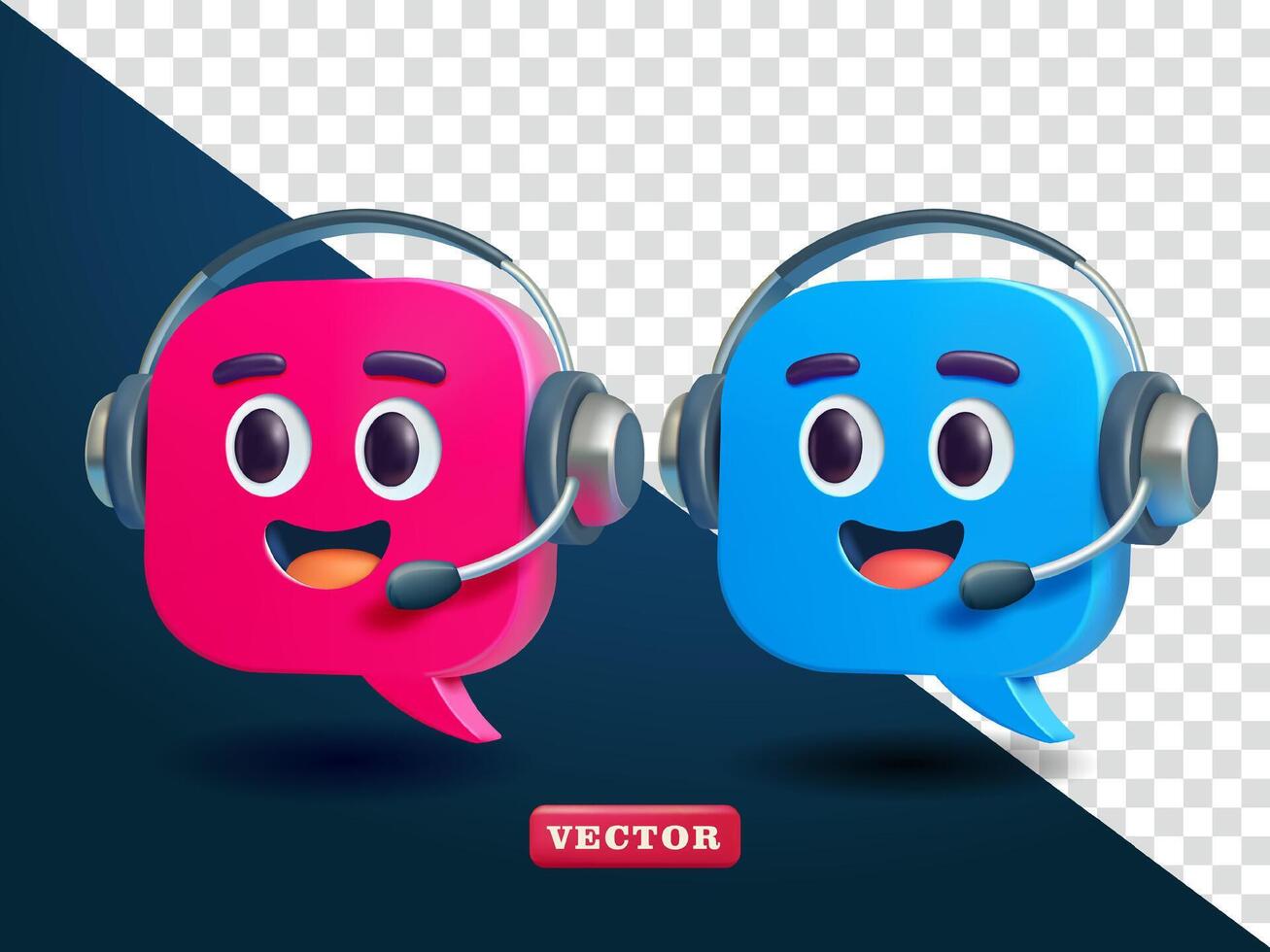 Bubble chat character with earphones, 3d. Suitable for business, call center and design elements vector